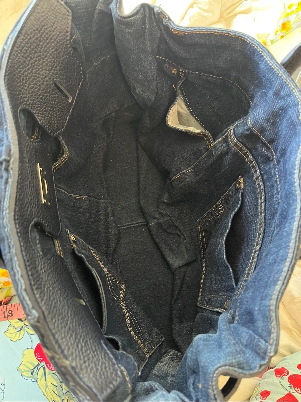 Bevini Modena Leather & Denim Satchel Bag - Made in Italy (NWT)
